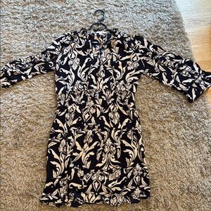 Chico's Elegant Black and Cream Floral Midi Dress